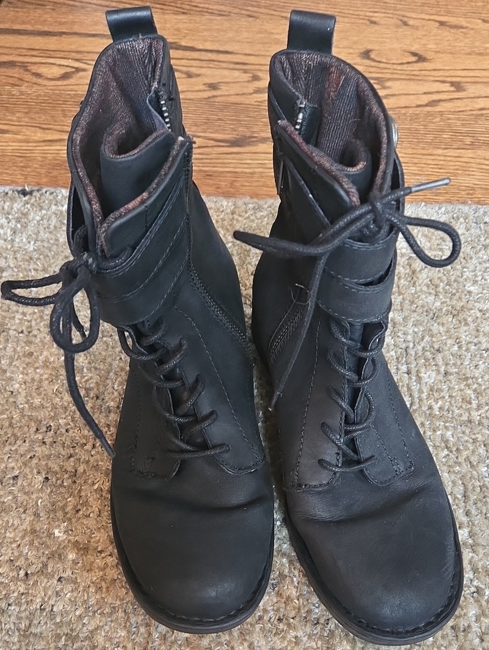 Born Black Lace-Up Ankle Boots with Strap
